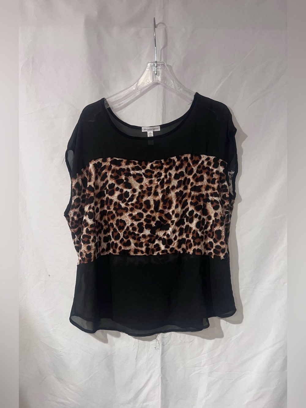 Ambiance Black Top with Leopard Print Panel